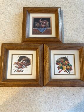 Set of 3 Rustic Fruit & Veggie Framed Prints - Wood Frames by Arnie Fisk